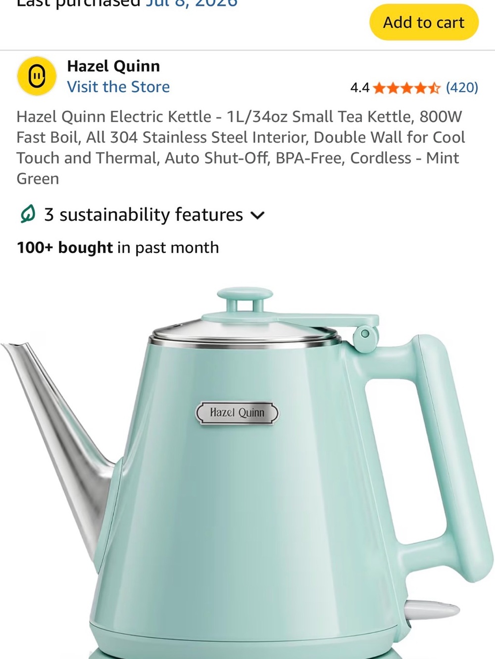 Mint Green Electric Kettle – Cordless Home Kettle